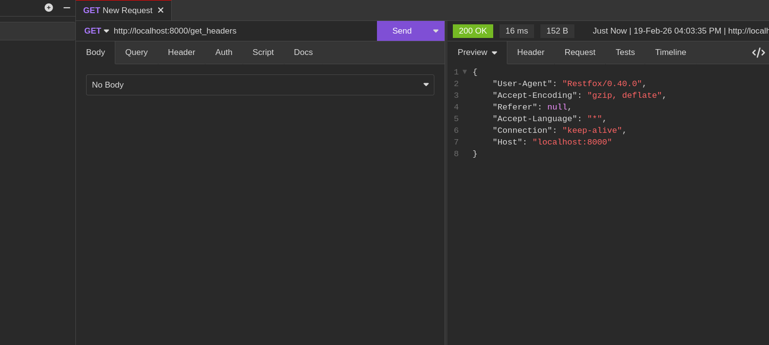 Response returning headers