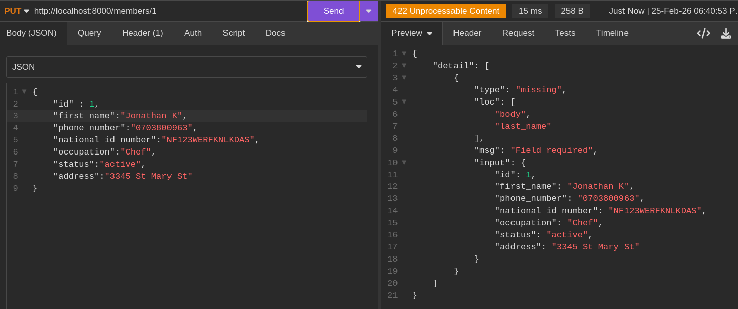 Error when updating with a missing field