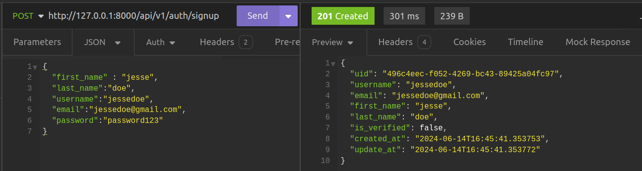 New user account created successfully