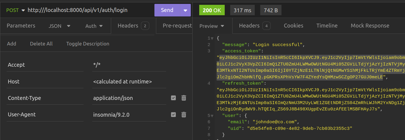 Logging In to get new token