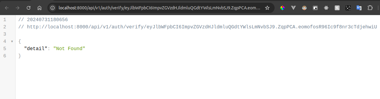 email verification URL not found