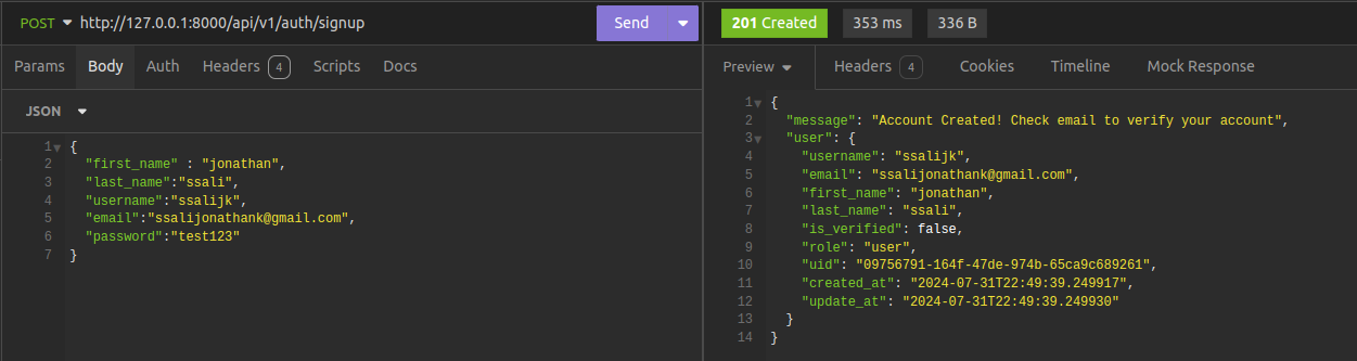 creating a user account with different credentials
