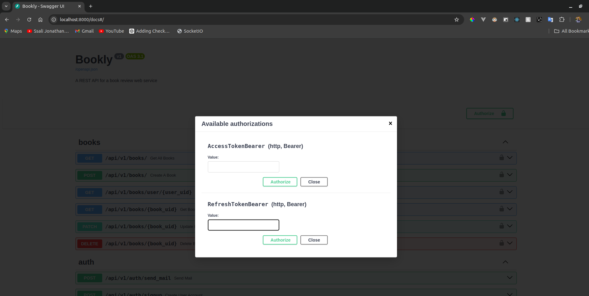 swagger UI with authorization