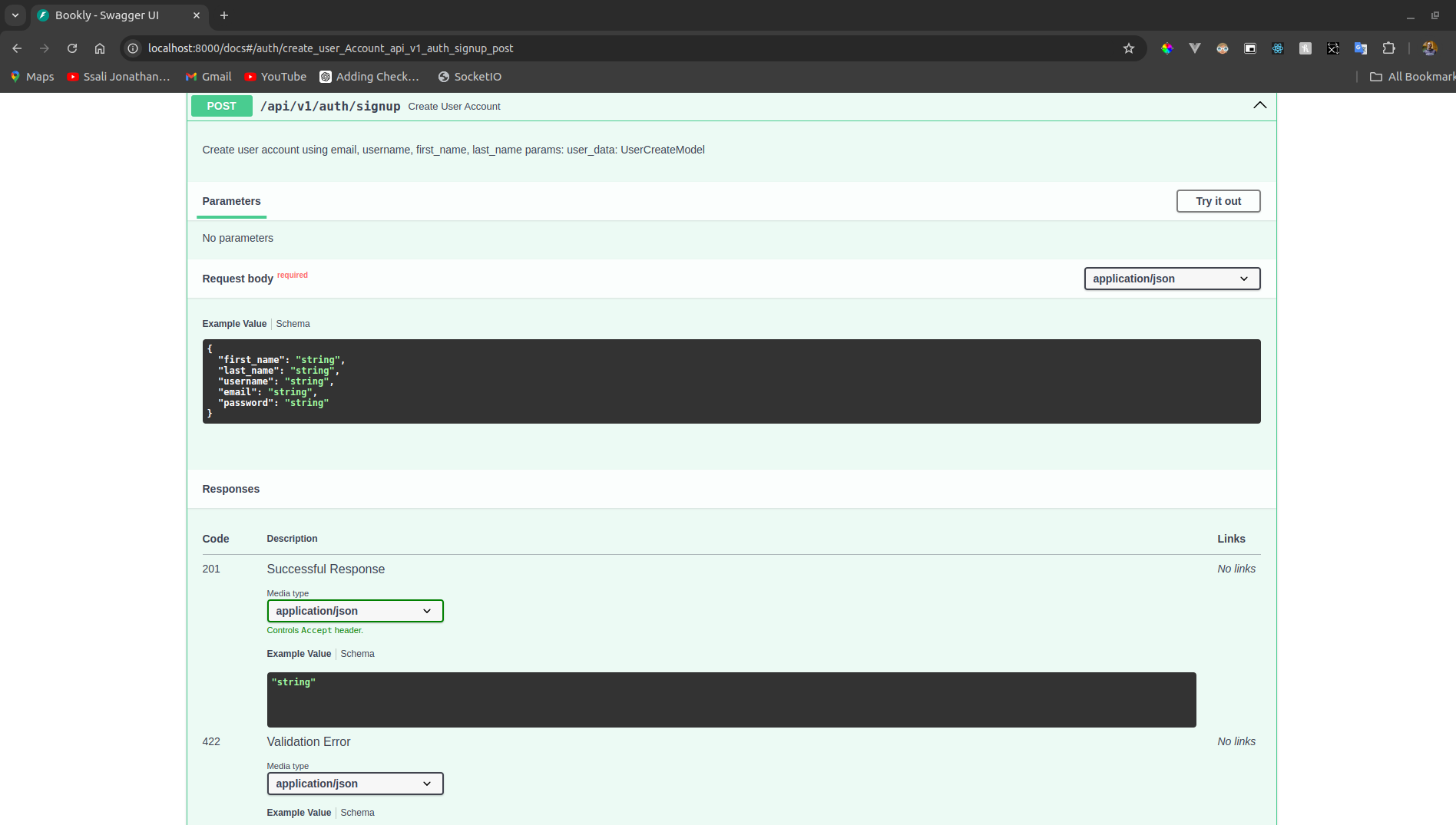 details of the signup endpoint