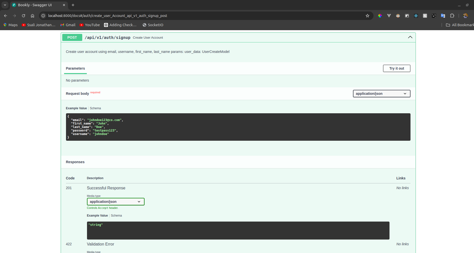 changed signhup endpoint